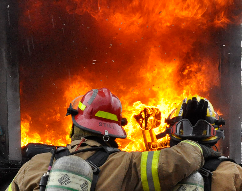 Firefighters tackling a blaze during an emergency response
