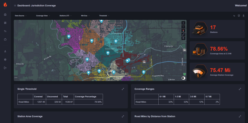 Response Vision software interface showcasing service area heatmap.
